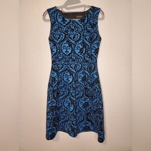 Enfocus Studio Elegant Blue and Black Patterned Midi Dress